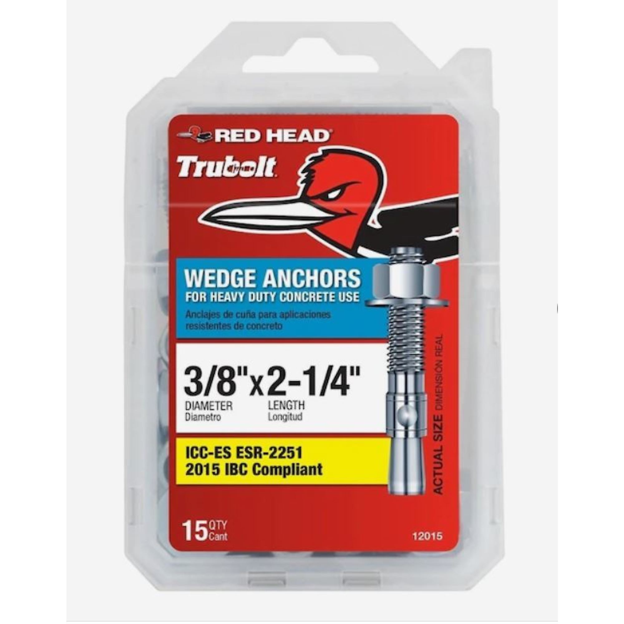 Red Head, 3/8in.2-1/4in. WEDGE ANCHOR 15CT, Model# 12015